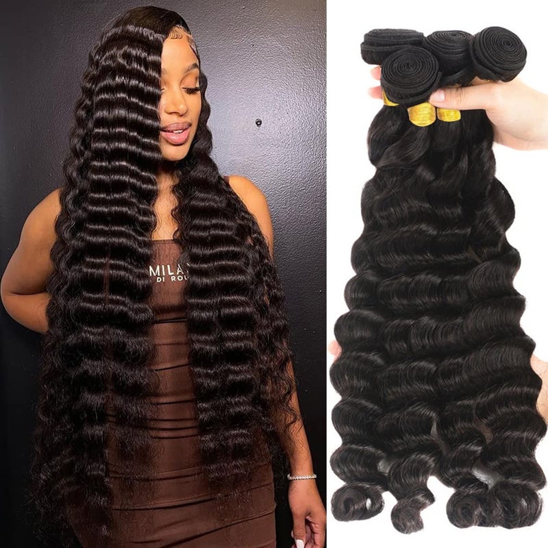 Brazilian Loose Deep Bundles Loose Wave 4 Bundles Human Hair 24 26 28 30 Inch 9a 100 Unprocessed Virgin Remy Human Hair Natural Black Color Hair Extensions