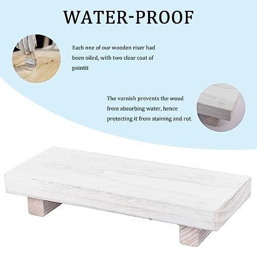 zoocatia Small Wood Tray Pedestal Stand Farmhouse Bathroom Decor Decorative Wooden Riser Kitchen Soap Dish Holder for Vanity, Counter, Sink, White - Image 4
