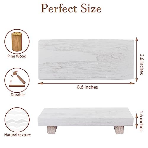zoocatia Small Wood Tray Pedestal Stand Farmhouse Bathroom Decor Decorative Wooden Riser Kitchen Soap Dish Holder for Vanity, Counter, Sink, White - Image 5