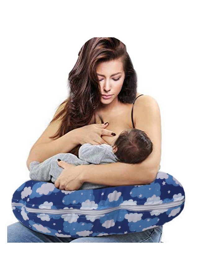 Kradyl Kroft 5In1 Baby Feeding Pillow With 100% Cotton Detachable Cover | With Belt And Baby Hoop | Breastfeeding Pillow | Nursing Pillow (Blue Clouds) - Image 2