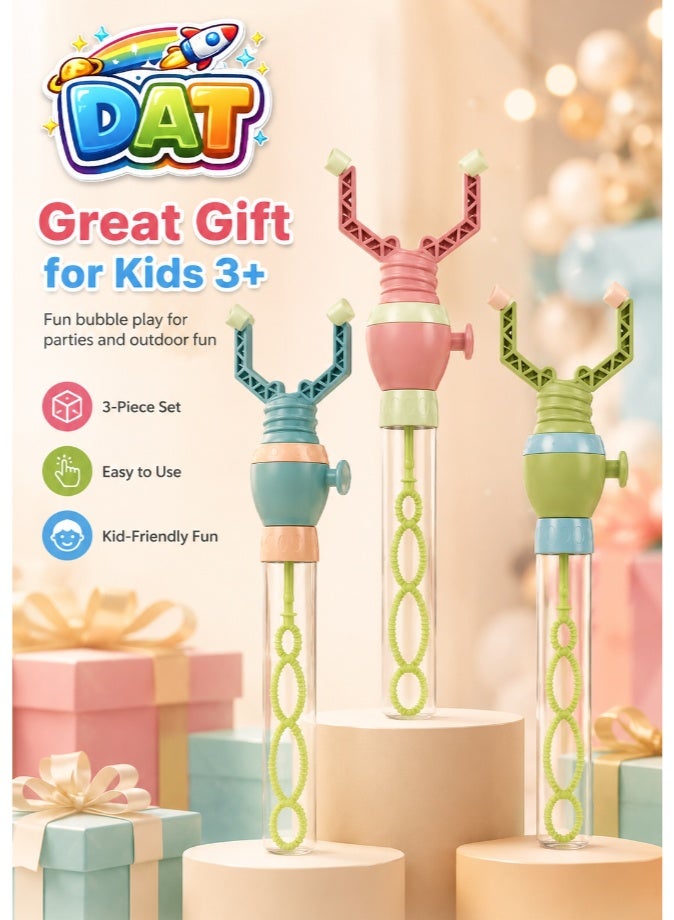 DAT Antler Bubble Wand Toy With Hand Press Button Plastic Kids Outdoor Bubble Stick 3-Piece Set - Image 1