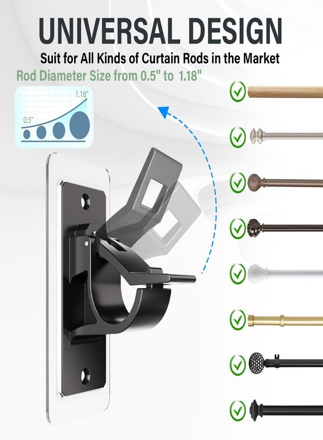 Antimbee 12PCS Self Adhesive Curtain Rod Bracket, No Drilling Curtain Rod Holders, Holding 20lbs Black Hook and Hanger for Bathroom, Living Room, Kitchen - Image 2