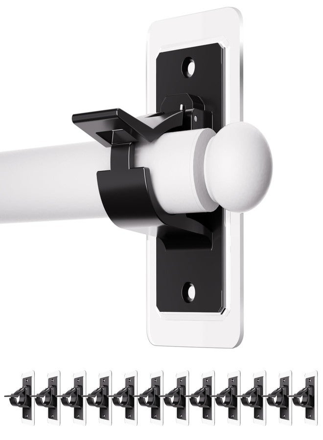 Antimbee 12PCS Self Adhesive Curtain Rod Bracket, No Drilling Curtain Rod Holders, Holding 20lbs Black Hook and Hanger for Bathroom, Living Room, Kitchen - Image 1