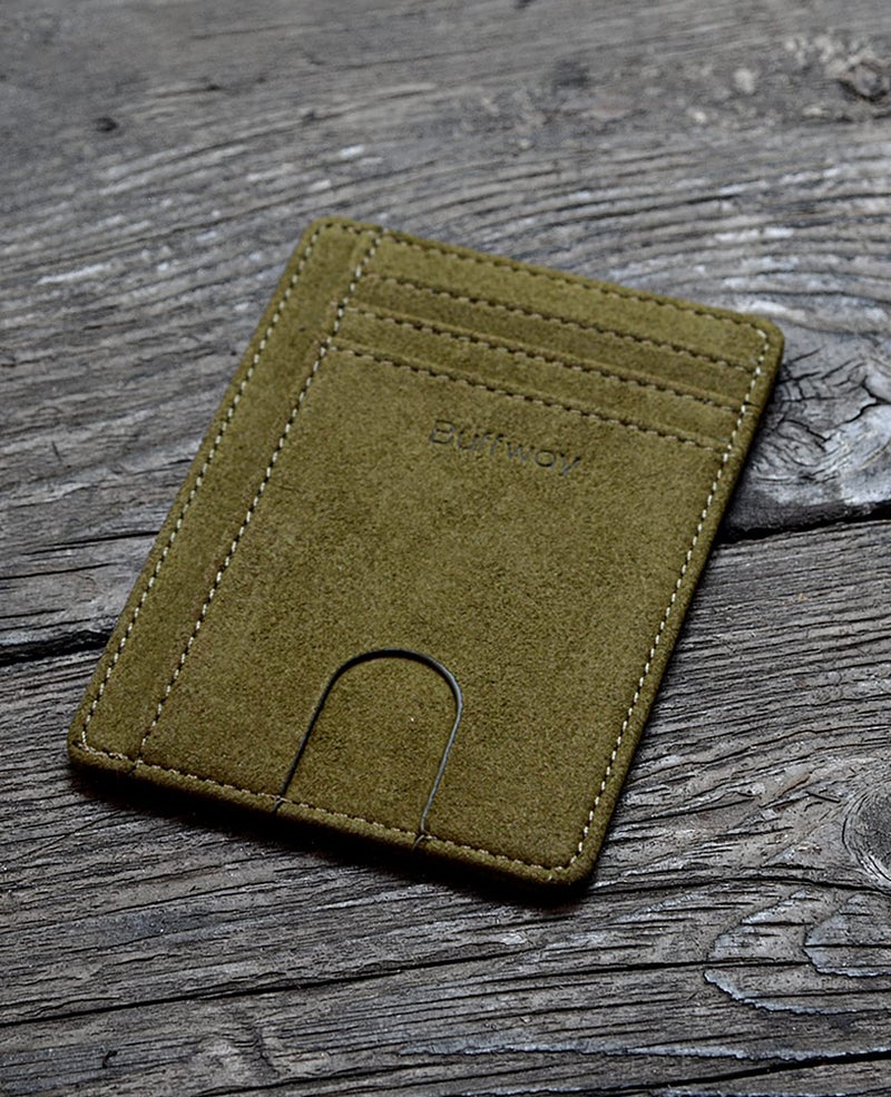 Buffway محفظة جلدية رفيعة وعصرية مع حماية RFID للرجال والنساء - باللون الأخضر من صحراء السهارى - Image 4