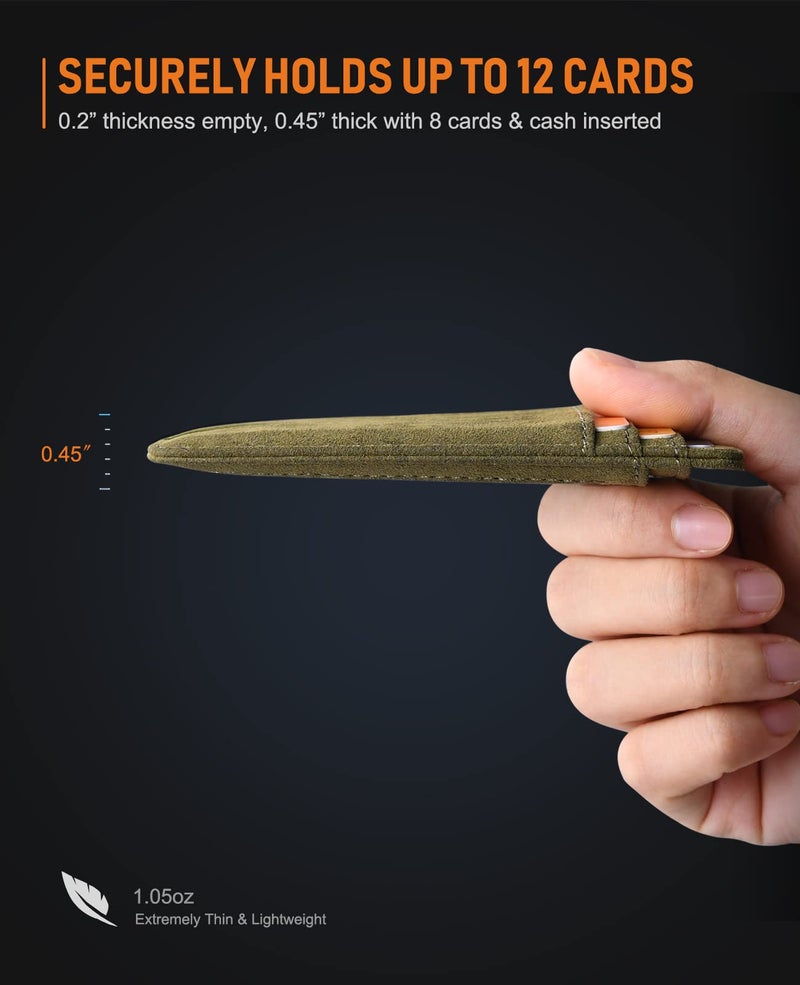 Buffway محفظة جلدية رفيعة وعصرية مع حماية RFID للرجال والنساء - باللون الأخضر من صحراء السهارى - Image 5