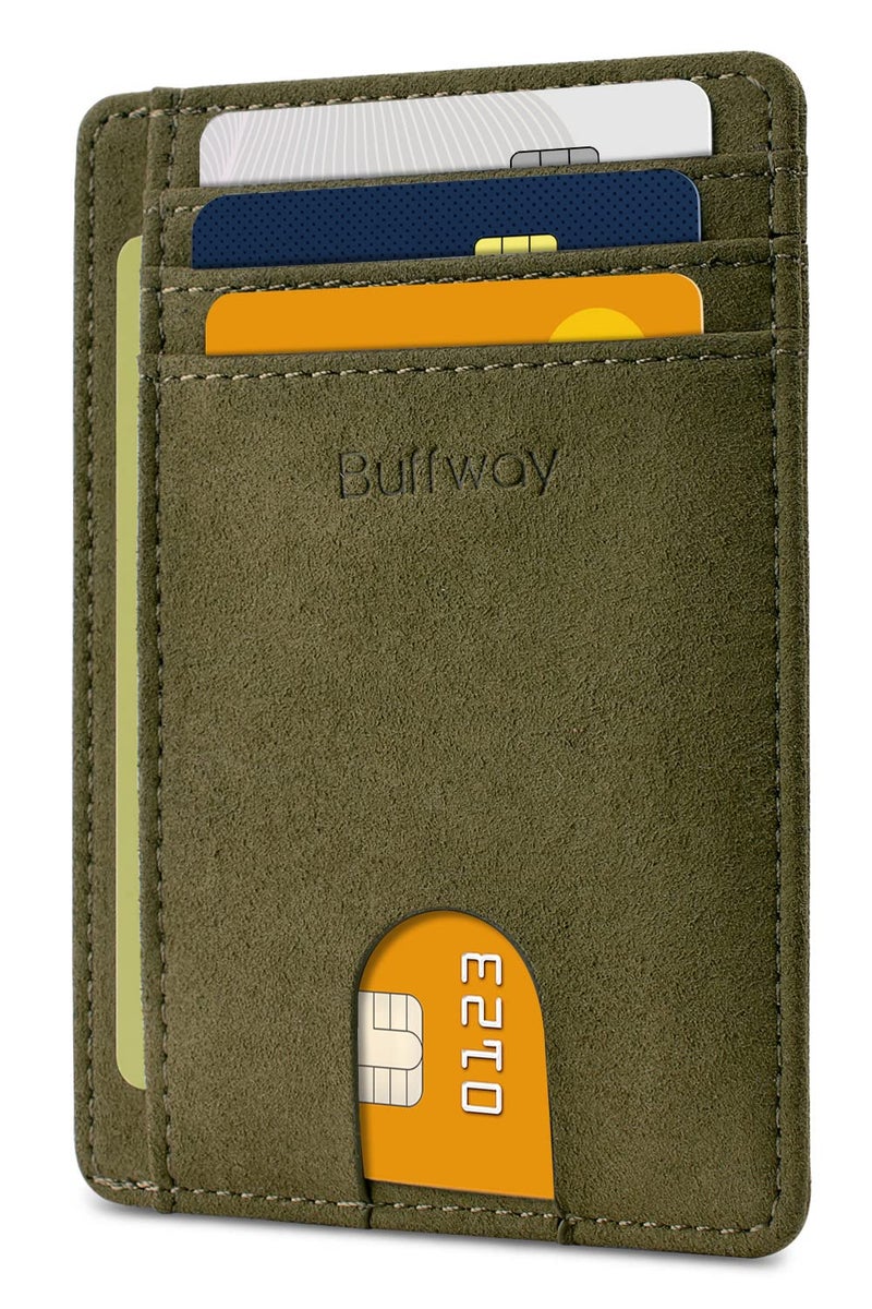 Buffway محفظة جلدية رفيعة وعصرية مع حماية RFID للرجال والنساء - باللون الأخضر من صحراء السهارى - Image 1