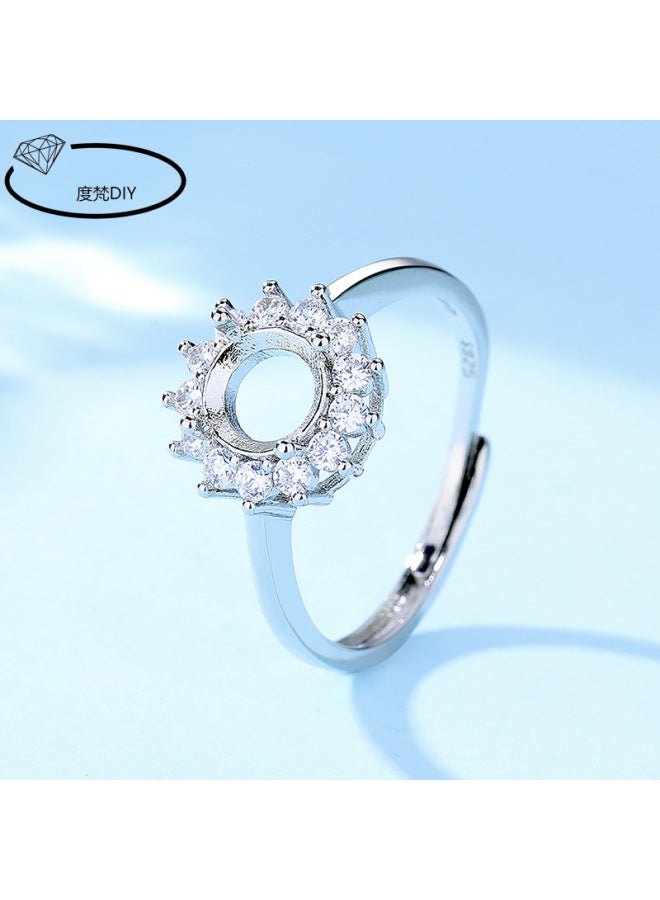 Internet Celebrated 925 Silver Plated Fashion Women's Ring Empty Pad Diy Inlaid Round Huazi Pointed Diamond Flat Bottom Egg Noodles Ring Pad