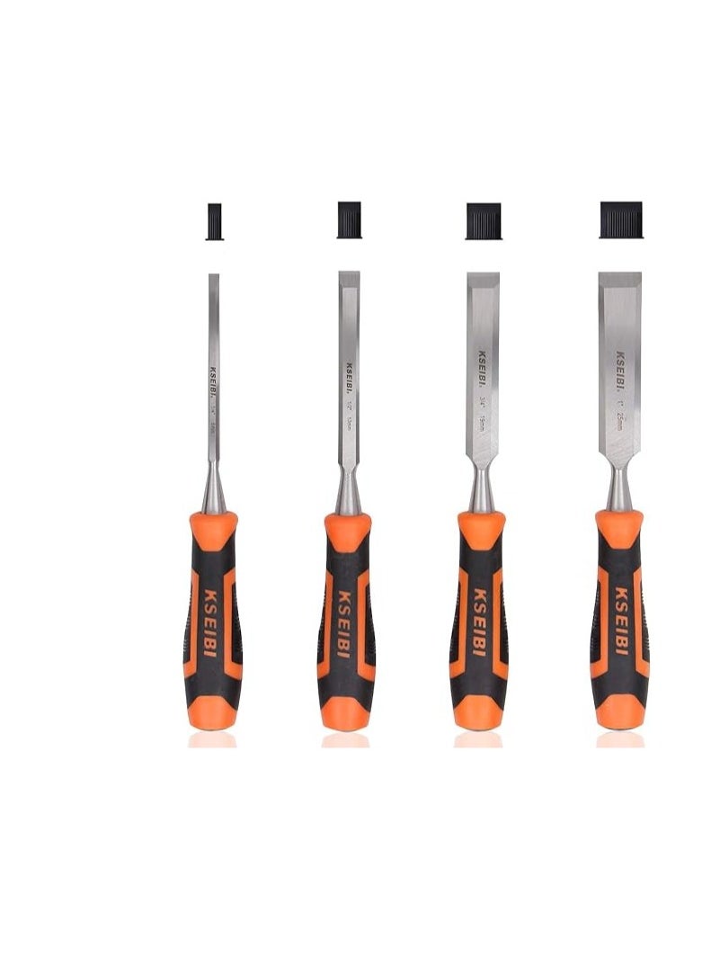 KSEIBI KSEIBI 312130 Wood Chisel Sets Professional, Premium Chrome Manganese Blades for Woodworking, Carving, Soft Grip Handles W Hammer Steel-end Cap 4-Piece  - Image 1