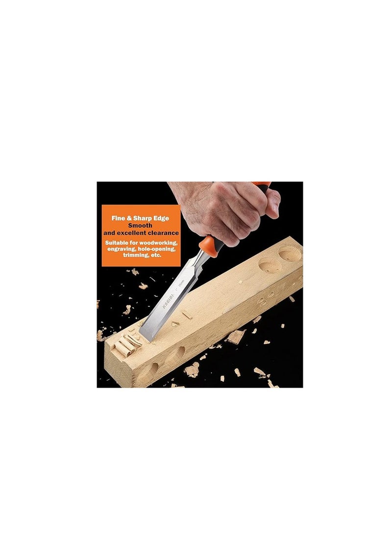 KSEIBI KSEIBI 312130 Wood Chisel Sets Professional, Premium Chrome Manganese Blades for Woodworking, Carving, Soft Grip Handles W Hammer Steel-end Cap 4-Piece  - Image 5