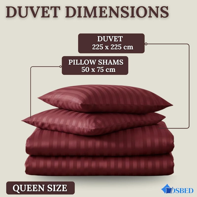 OSBED® Stripe 3 Piece Duvet Cover Set - Burgundy Queen Size - Image 2