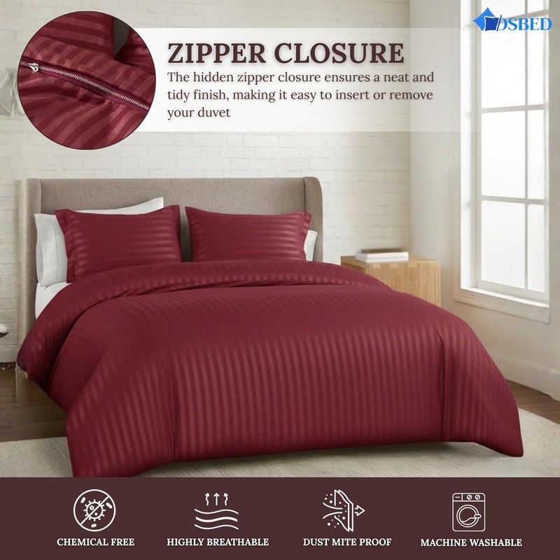 OSBED® Stripe 3 Piece Duvet Cover Set - Burgundy Queen Size - Image 4