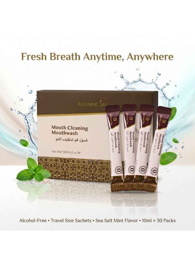 Blooming Day Mouth Cleansing Mouthwash 10ml × 30 Sachets – Travel Size Alcohol-Free Mouth Rinse, Fresh Breath Mint Mouthwash for Daily Oral Care - Image 1
