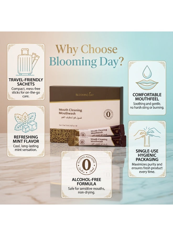 Blooming Day Mouth Cleansing Mouthwash 10ml × 30 Sachets – Travel Size Alcohol-Free Mouth Rinse, Fresh Breath Mint Mouthwash for Daily Oral Care - Image 4