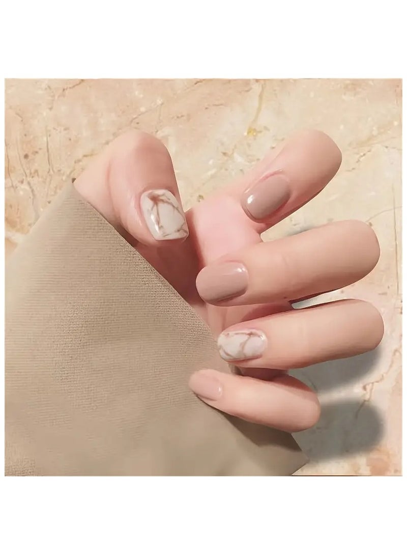 24pcs Short Oval Shape Press on Nails, Smudged Design Fake Nail, Glossy Full Cover Nails For Women's and Girl's - Image 1