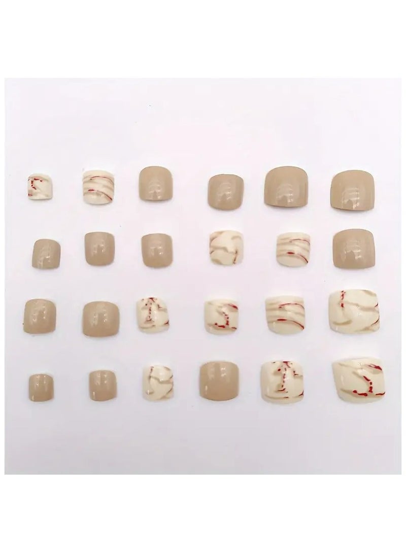 24pcs Short Oval Shape Press on Nails, Smudged Design Fake Nail, Glossy Full Cover Nails For Women's and Girl's - Image 2