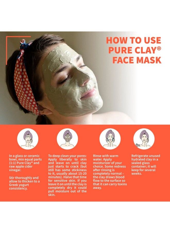 Pure Clay - Deep Mined Calcium Bentonite Clay Powder Detox Face Mask Deep Pore Cleansing And Detoxifying Food Grade Organic For Facial Health Oily Dry Acne Prone Sensitive Skin Types 8 Oz - Image 1