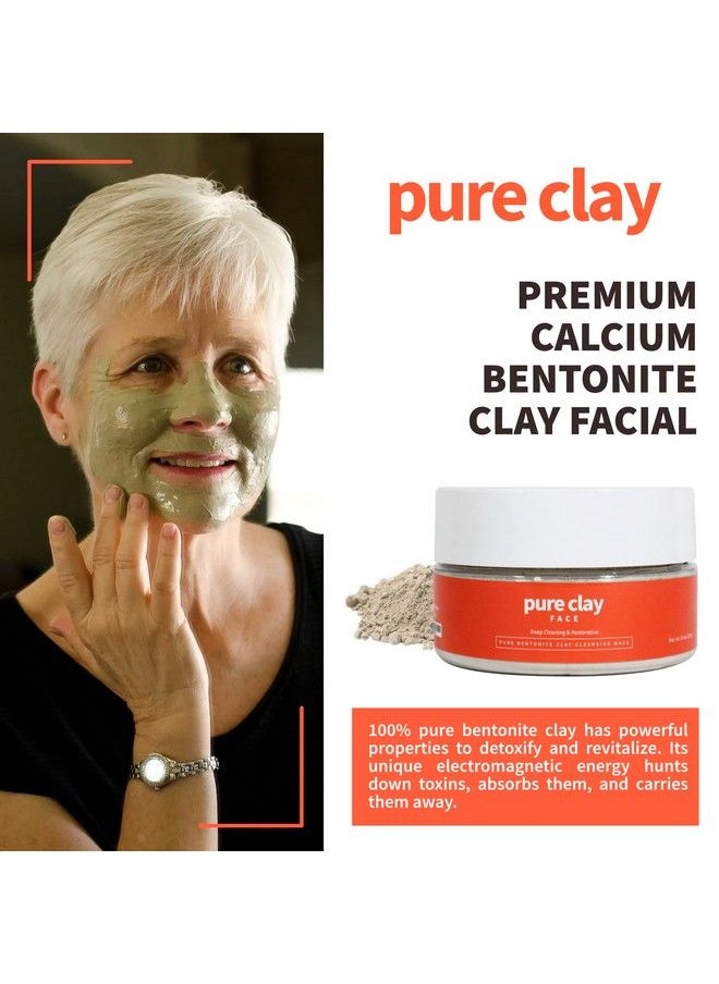Pure Clay - Deep Mined Calcium Bentonite Clay Powder Detox Face Mask Deep Pore Cleansing And Detoxifying Food Grade Organic For Facial Health Oily Dry Acne Prone Sensitive Skin Types 8 Oz - Image 1