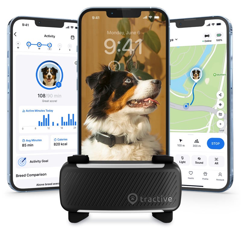 Tractive Smart Dog GPS Tracker Live Pet Tracker with Virtual Fence Vital Signs Monitoring of Heart Respiratory Rate Bark Monitoring Dog Collar Attachment Black - Image 3