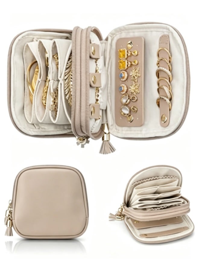 Arabest Travel Jewelry Case,2-Layer Jewelry Organizer for Travel, Multi-Compartment Jewelry Storage for Rings Earrings Necklaces Bracelets, Portable Jewelry Travel Box-Toffee - Image 1