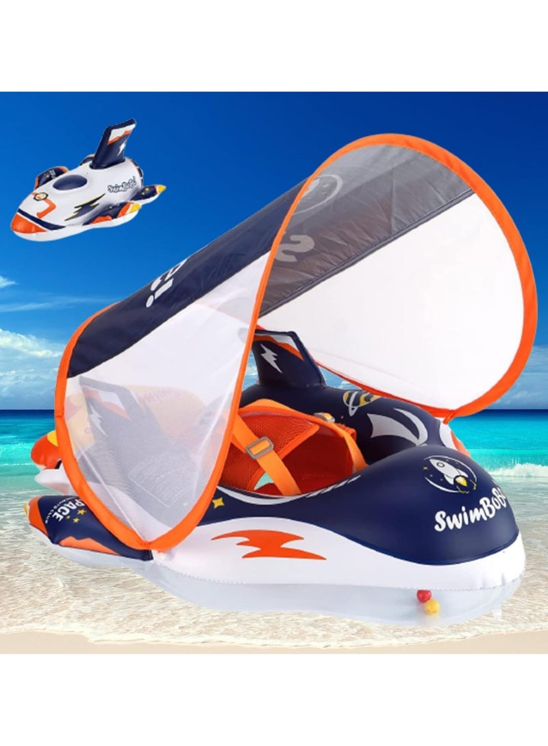 TOMSHOO Baby Pool Float with Canopy 3D Rocket and Add Tail Design. Upgraded Thick PVC Infant Swim Floats with Harness, Sun Shade for Kids Toddlers Girls Boys Swimming Ages 6-36 Months - Image 2