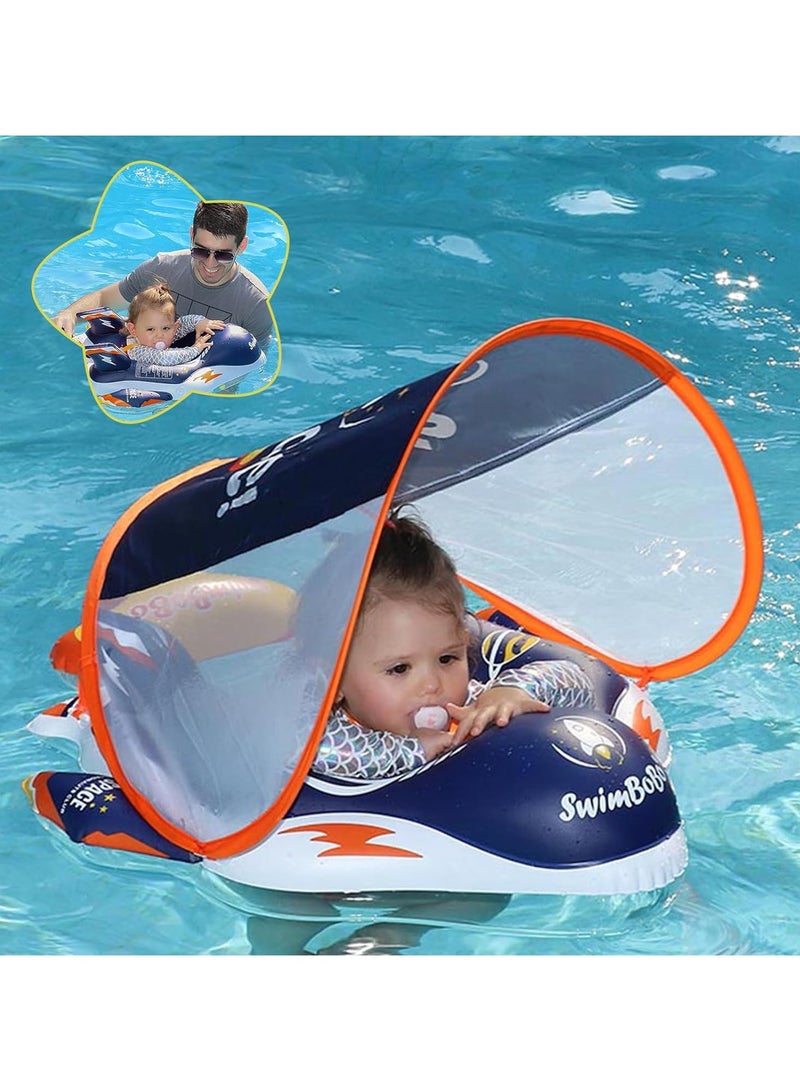 TOMSHOO Baby Pool Float with Canopy 3D Rocket and Add Tail Design. Upgraded Thick PVC Infant Swim Floats with Harness, Sun Shade for Kids Toddlers Girls Boys Swimming Ages 6-36 Months - Image 3
