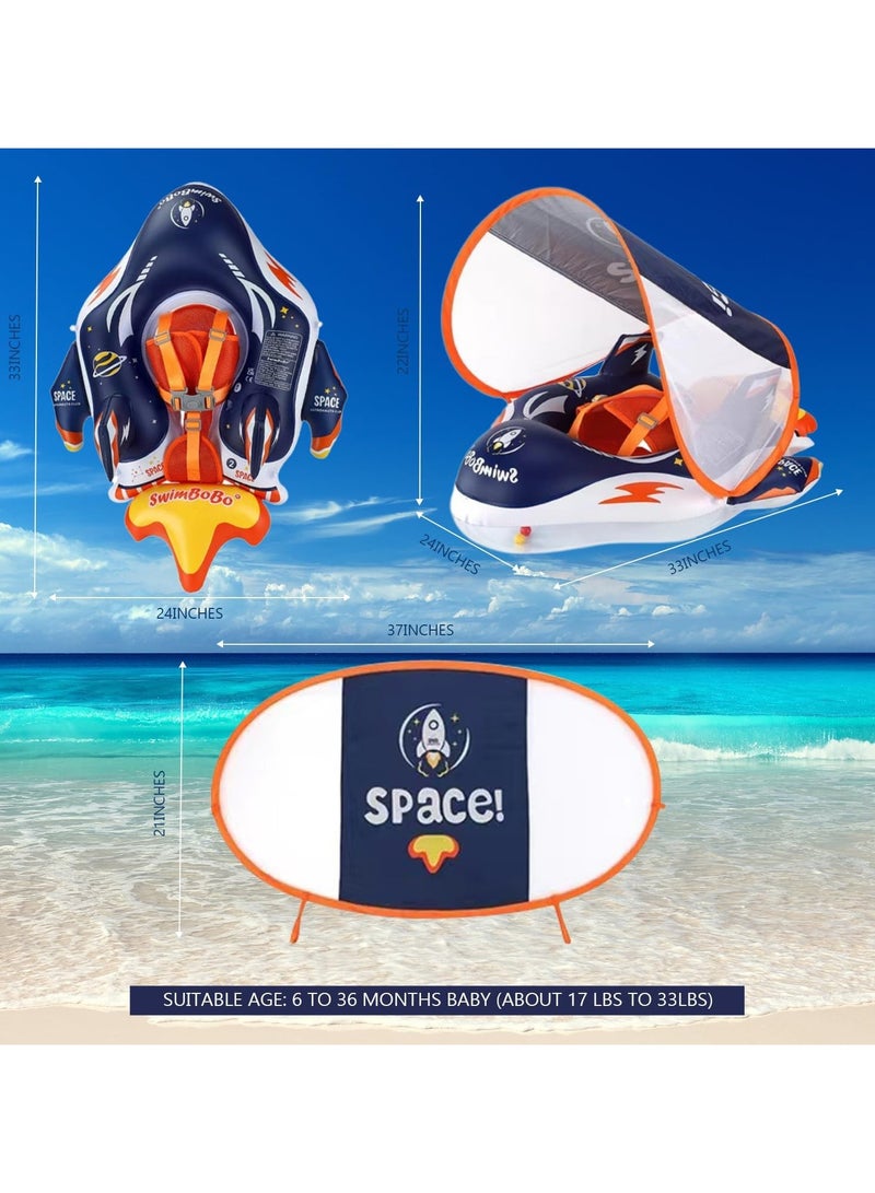 TOMSHOO Baby Pool Float with Canopy 3D Rocket and Add Tail Design. Upgraded Thick PVC Infant Swim Floats with Harness, Sun Shade for Kids Toddlers Girls Boys Swimming Ages 6-36 Months - Image 4