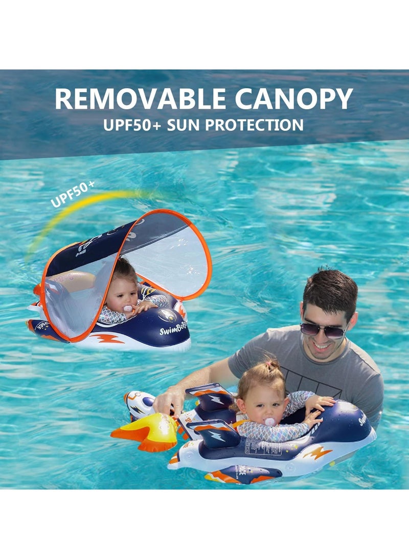 TOMSHOO Baby Pool Float with Canopy 3D Rocket and Add Tail Design. Upgraded Thick PVC Infant Swim Floats with Harness, Sun Shade for Kids Toddlers Girls Boys Swimming Ages 6-36 Months - Image 5
