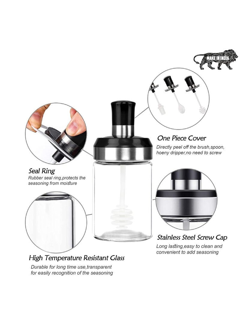 SIMPARTE SIMPARTE Borosilicate Glass Containers for Oil Spices Sauce Salt Sugar Honey Ghee Chutney Jar with Dipper for Dinning Table Kitchen and Restaurant 250ml Set of 1 Clear  - Image 4