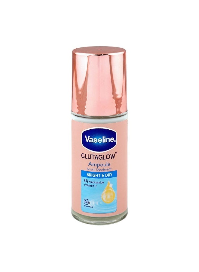 مزيل عرق رول أون "فازلين غلوتا غلو" (Vaseline Gluta Glow) بتركيبة سيروم "برايت آند دراي" (Bright & Dry) المعززة بالنياسيناميد وفيتامين هـ، 45 مل.