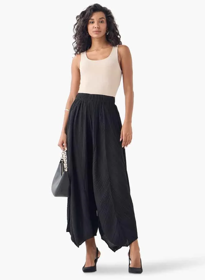 Iconic Iconic Pleated Plisse Pants with Elasticated Waistband