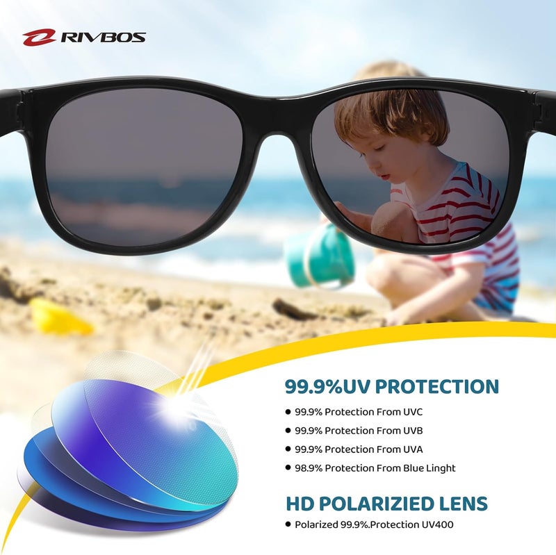RIVBOS Kids Sunglasses Polarized UV Protection Flexible Rubber Glasses Shades with Strap for Boys Girls RBK004 - Image 3