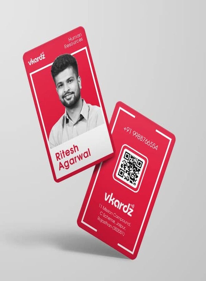 vkardz - بطاقة سهلة الاستخدام لمشاركة جهات الاتصال، نصفها وكاملها، قابلة للتخصيص، مع ملف تعريف مميز، بطاقة NFC مقاومة للخدش (أرسل بياناتك للتخصيص) (صورة عمودية حمراء) - Image 1