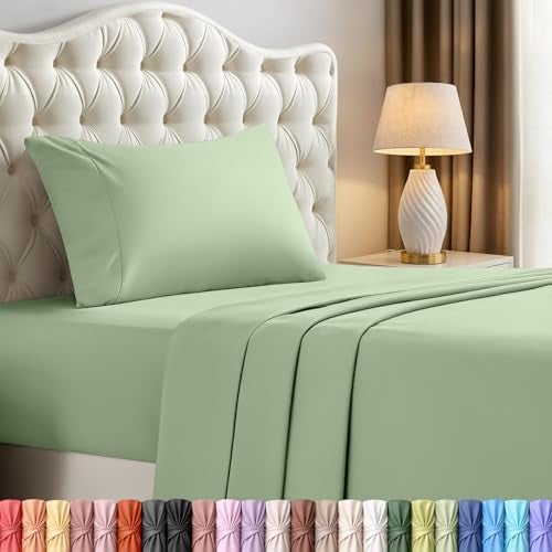 Utopia Bedding Twin XL Sheet Set Dorm Room Essentials for Students 3 Piece Soft Breathable Microfiber College Bedding 1 Fitted Sheet 1 Flat Sheet 1 Pillowcase Oeko Tex Sage - Image 1