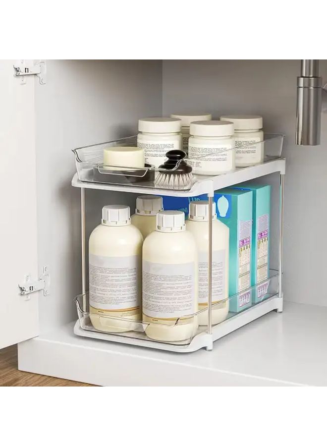 1pc Stackable 2 Layer Transparent Storage Box With Pull Out Divider For Kitchen And Bathroom Sink Organizer Bottle Container - Image 1
