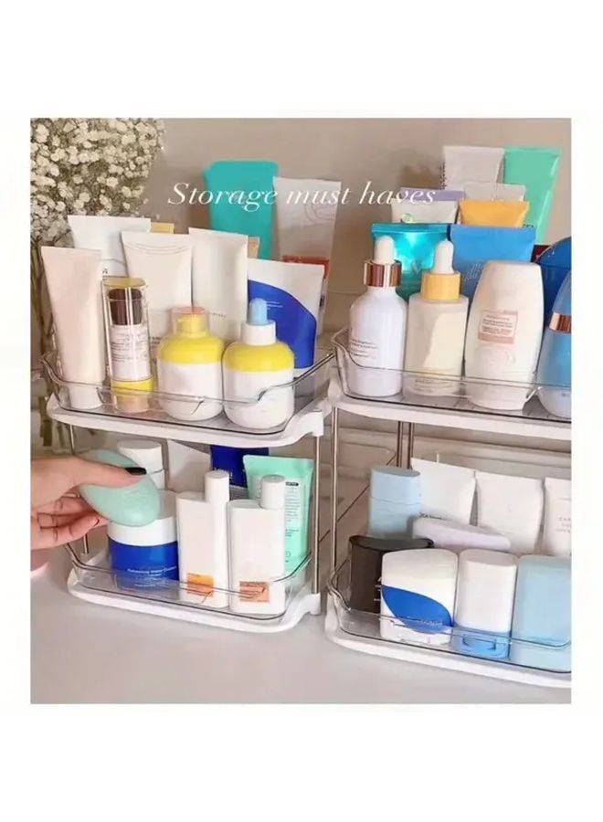 1pc Stackable 2 Layer Transparent Storage Box With Pull Out Divider For Kitchen And Bathroom Sink Organizer Bottle Container - Image 3