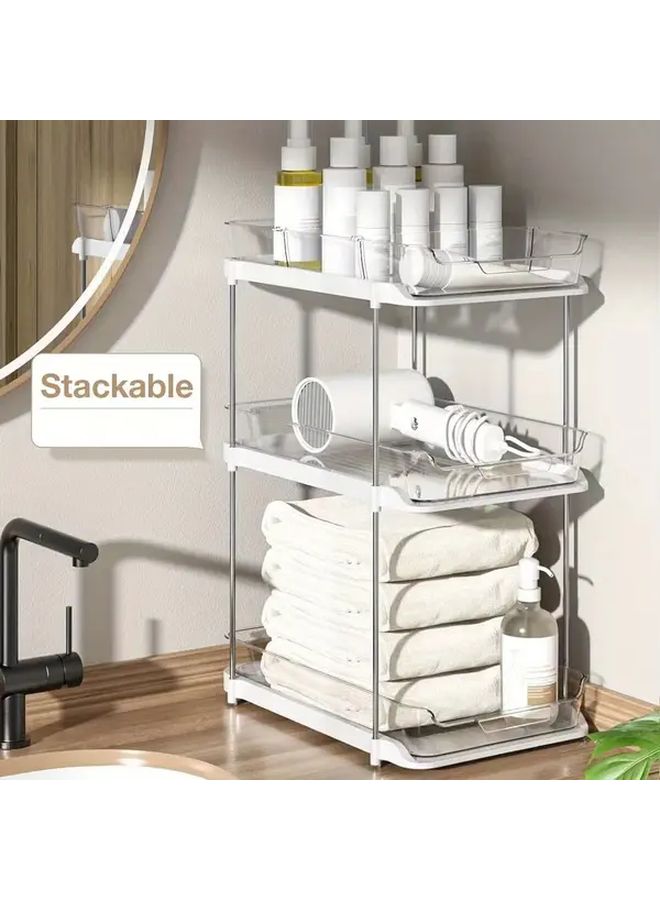 1pc Stackable 2 Layer Transparent Storage Box With Pull Out Divider For Kitchen And Bathroom Sink Organizer Bottle Container - Image 2