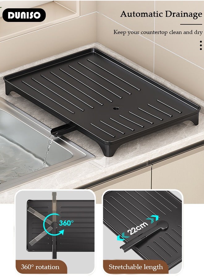 DUNISO 2-Tier Dish Drying Rack, Space Saving Dish Drying Stand for Kitchen Counter, Stainless Steel Dish Drainer with Cups Holder for Dishes, Knives, Spoons, Forks  - Image 2
