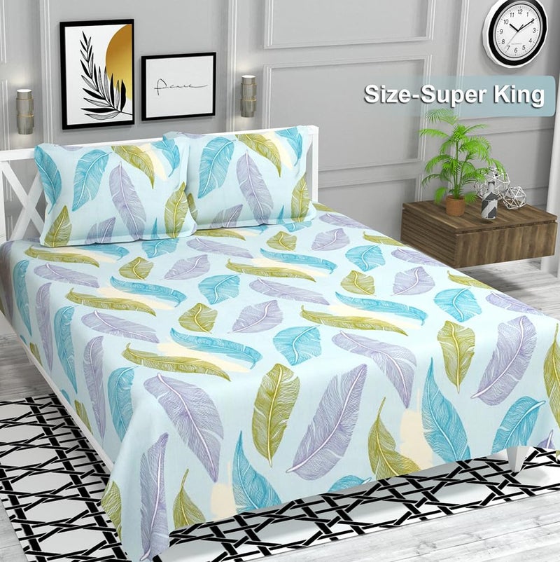 BSB مجموعة كينغستون من BSB HOME لأغطية السرير بحجم سوبر كينغ مع 2 غطاء وسادة بحجم كينغ | ملاءات فاخرة ناعمة (3 قطع) | 108x108 بوصة، مطبوعة بأوراق (أزرق سماوي وأخضر) - Image 5