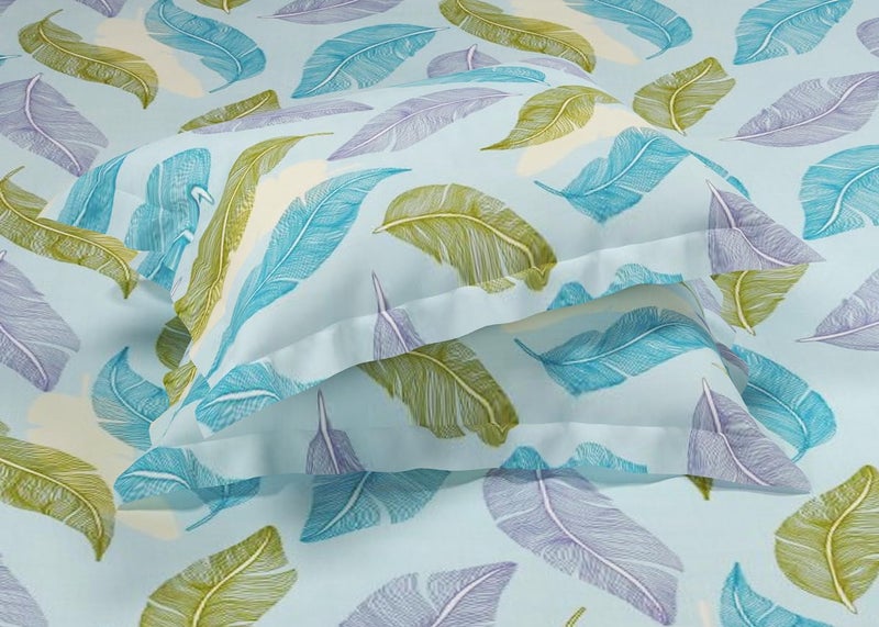 BSB مجموعة كينغستون من BSB HOME لأغطية السرير بحجم سوبر كينغ مع 2 غطاء وسادة بحجم كينغ | ملاءات فاخرة ناعمة (3 قطع) | 108x108 بوصة، مطبوعة بأوراق (أزرق سماوي وأخضر) - Image 4