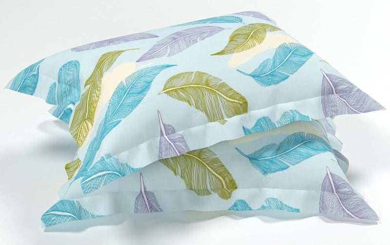 BSB مجموعة كينغستون من BSB HOME لأغطية السرير بحجم سوبر كينغ مع 2 غطاء وسادة بحجم كينغ | ملاءات فاخرة ناعمة (3 قطع) | 108x108 بوصة، مطبوعة بأوراق (أزرق سماوي وأخضر) - Image 2