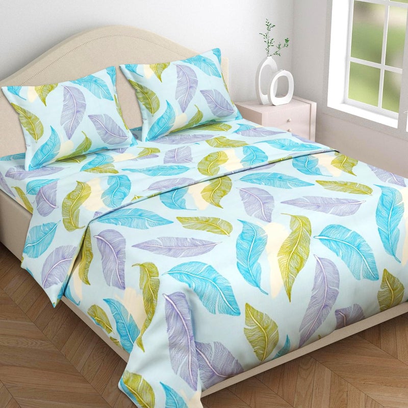 BSB مجموعة كينغستون من BSB HOME لأغطية السرير بحجم سوبر كينغ مع 2 غطاء وسادة بحجم كينغ | ملاءات فاخرة ناعمة (3 قطع) | 108x108 بوصة، مطبوعة بأوراق (أزرق سماوي وأخضر) - Image 1