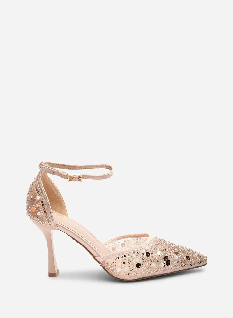 ويرز ذات فروم 'Frances' Diamante Mesh Pointed Toe With Buckle Strap Heels