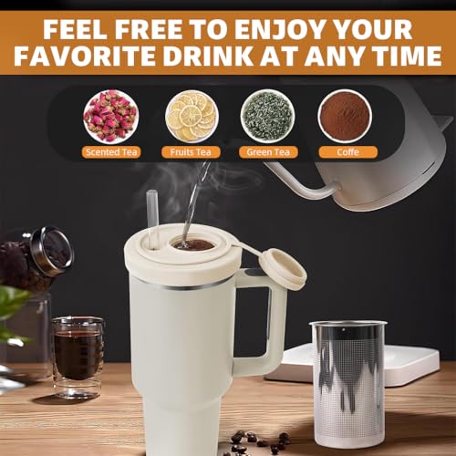 HASTHIP® For Stanley 40Oz Tumbler 2Pcs Interchangeable Cup Lid with Tea Strainer & Pill Box Food Grade Silicone Tumbler Cup Lid with Straw Hole Leaking Proof Multifunctional - Image 4