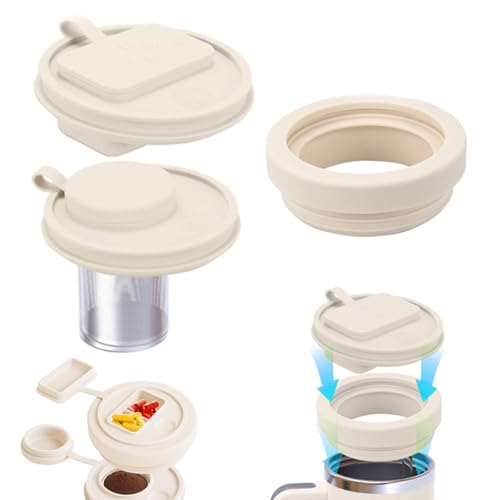 HASTHIP® For Stanley 40Oz Tumbler 2Pcs Interchangeable Cup Lid with Tea Strainer & Pill Box Food Grade Silicone Tumbler Cup Lid with Straw Hole Leaking Proof Multifunctional - Image 1