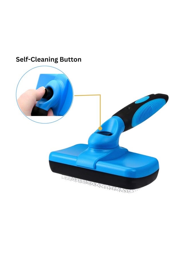 3-in-1 Pet Grooming Set - Self-Cleaning Slicker Brush, Deshedding Rake Comb, and Finger Toothbrush for Dogs & Cats | Perfect for Grooming, Dematting, and Dental Care (blue) - Image 4