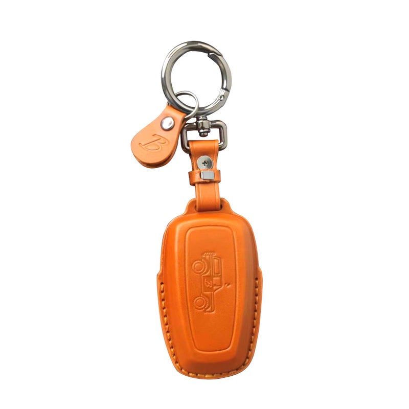LSAUTO Car fob Cover Compatible with Ford Bronco.Genuine Leather Key Fob Cover with Keychain- Yellow (Yellow) - Image 1
