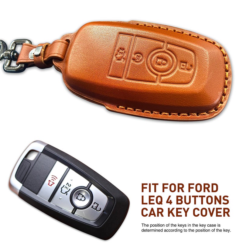 LSAUTO Car fob Cover Compatible with Ford Bronco.Genuine Leather Key Fob Cover with Keychain- Yellow (Yellow) - Image 5