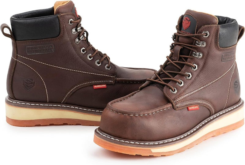SUREWAY Mens Heavy Duty Soft/Composite/Steel Toe Work Boots for Men-Comfortable,GoodyearWelt,Full Grain Leather,6 in Wedge Moc Toe Construction Boots/Shoes,Waterproof Comp Toe Dark Brown,Size 11 - Image 5