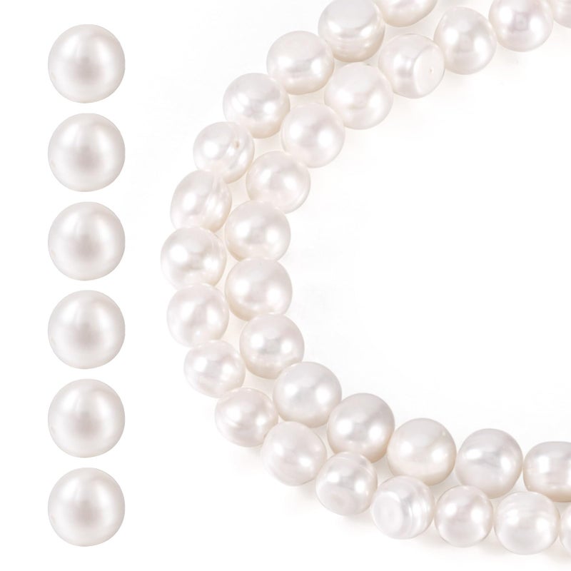 KISSITTY 52pcs Natural Cultured Freshwater Pearl Beads Real Pearl Round Loose Spacers Beads Strand with Hole for DIY Crafts Necklace Bracelets Earrings Jewelry Making Women Gifts