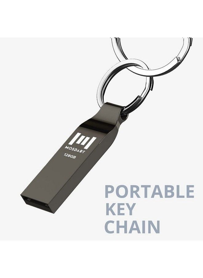 mosDART 128Gb Waterproof Usb 2.0 Flash Drive With Keychain Exfat Thumb Drive Metal Zip Drive 128 Gb Shockproof Jump Drive 128G Memory Stick For Storage And Backup Titan Gray  - Image 3